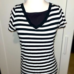 Black and white Striped v neck tee